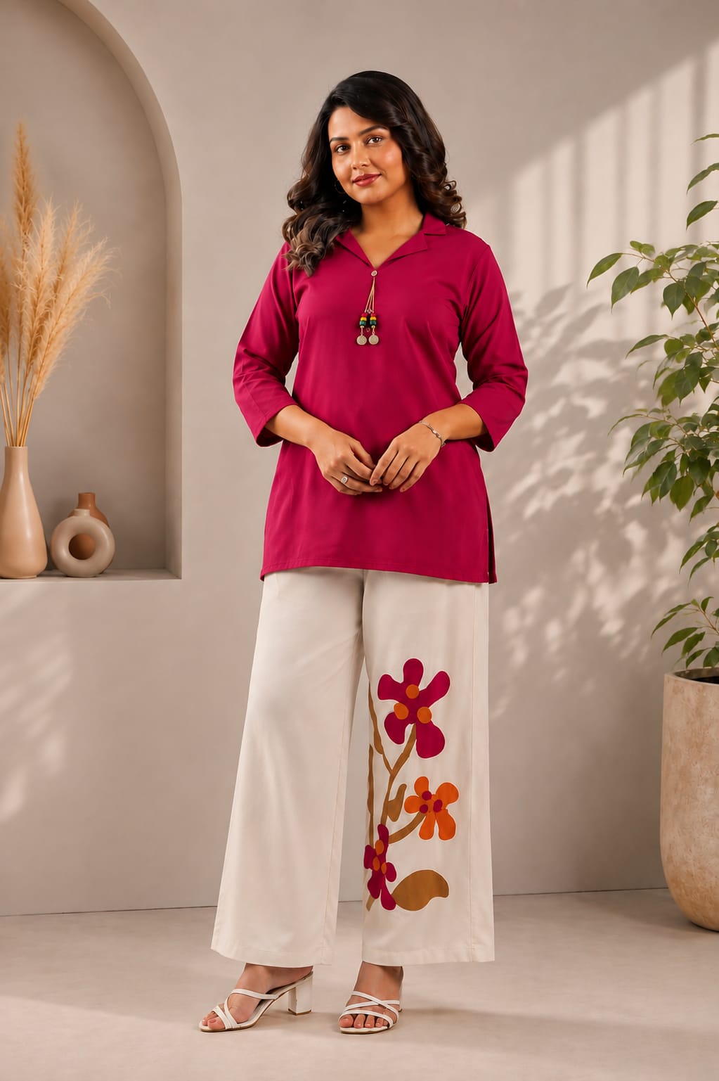 Elegant Floral Top & Wide-Leg Pant Set