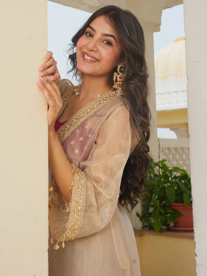 Golden Grace Tissue Kurta Palazzo Set for Women