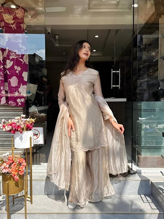 Ivory Grace Embroidered Kurta Sharara Set with Dupatta