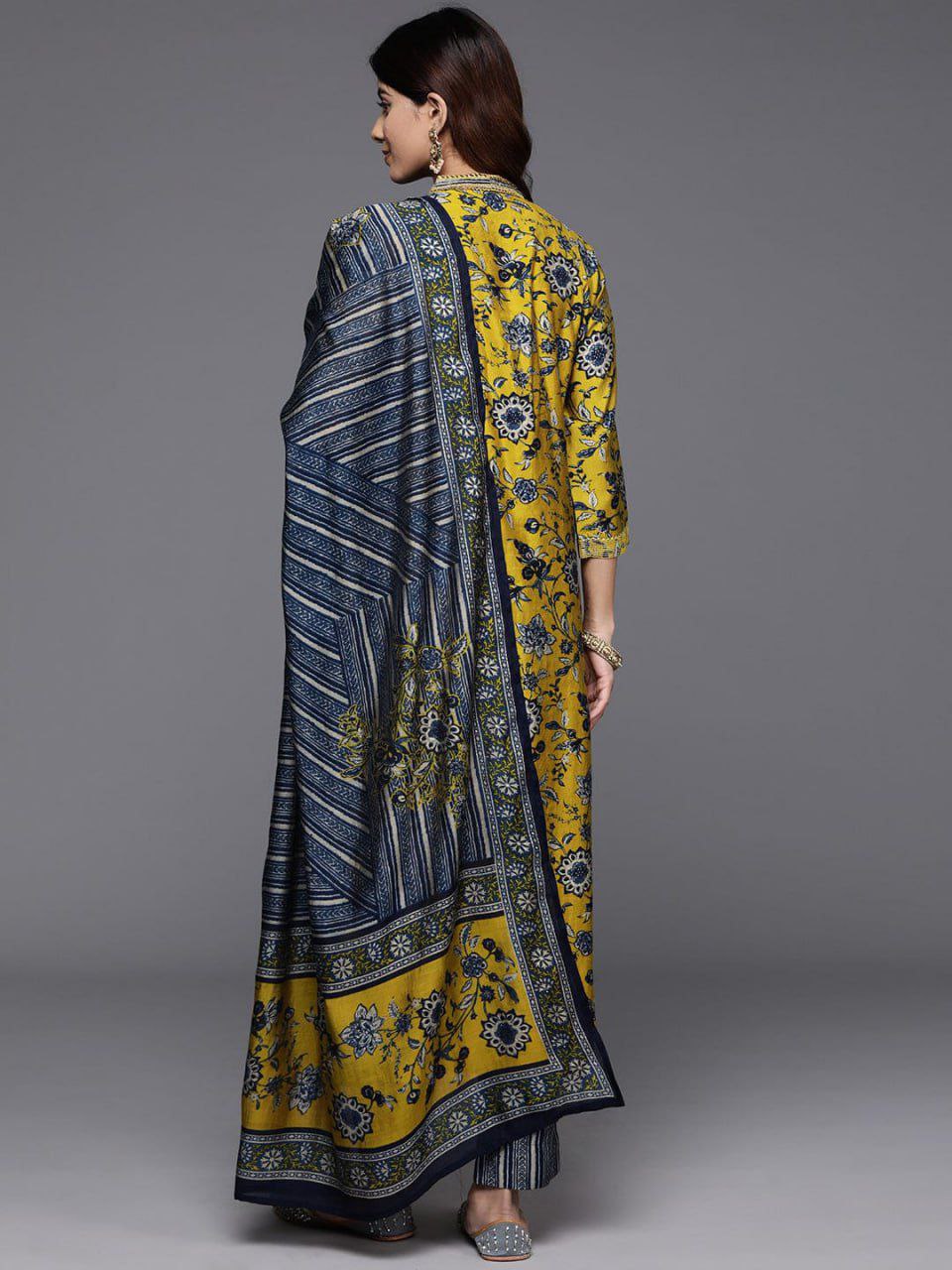 Mustard Bloom Printed Kurta Set with Dupatta