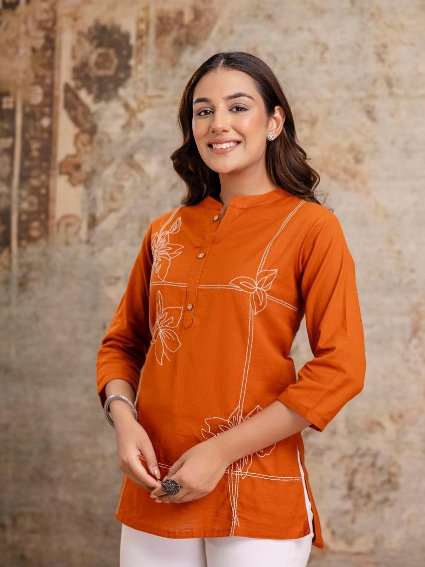 Orange Trendy Comfortable Everyday Casual Tunic Top for Women