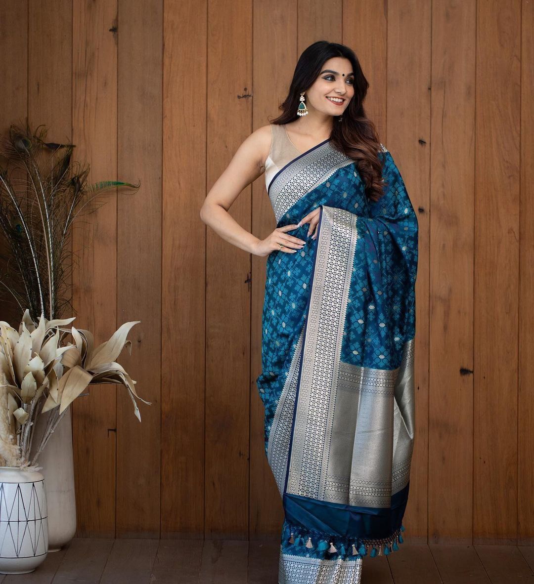 Royal Teal Silver Zari Banarasi Silk Saree