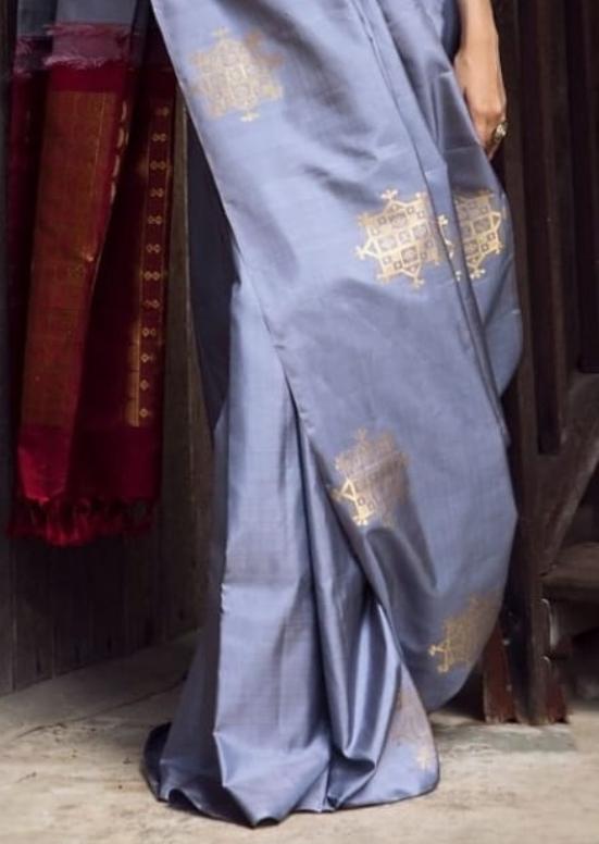 Steel Grey Handloom Silk Saree