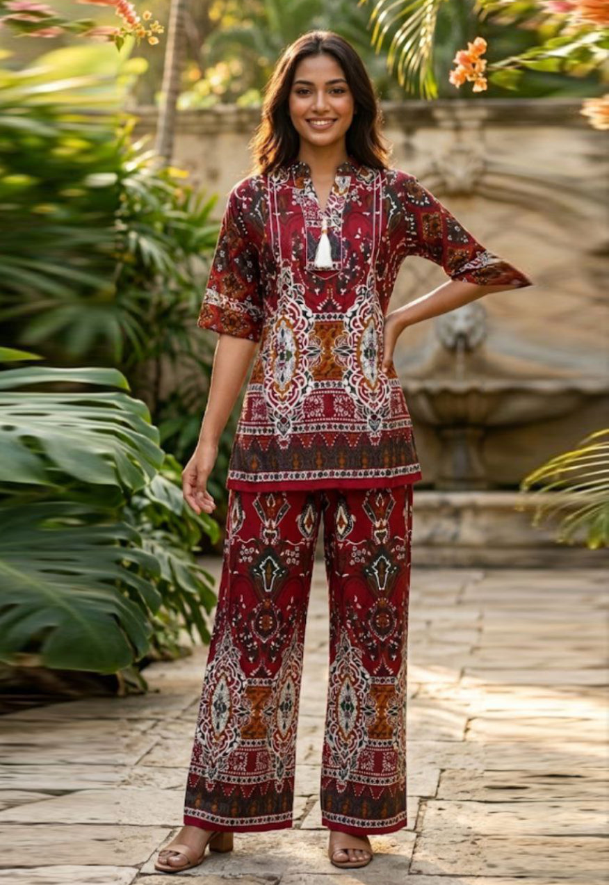 Rustic Red Printed Turkish Co-Ord Set