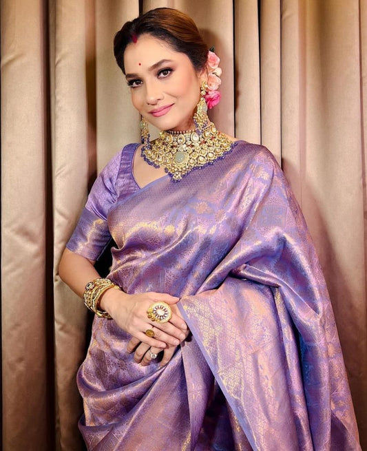 Ankita's Lavender Kanjeevaram Silk Saree
