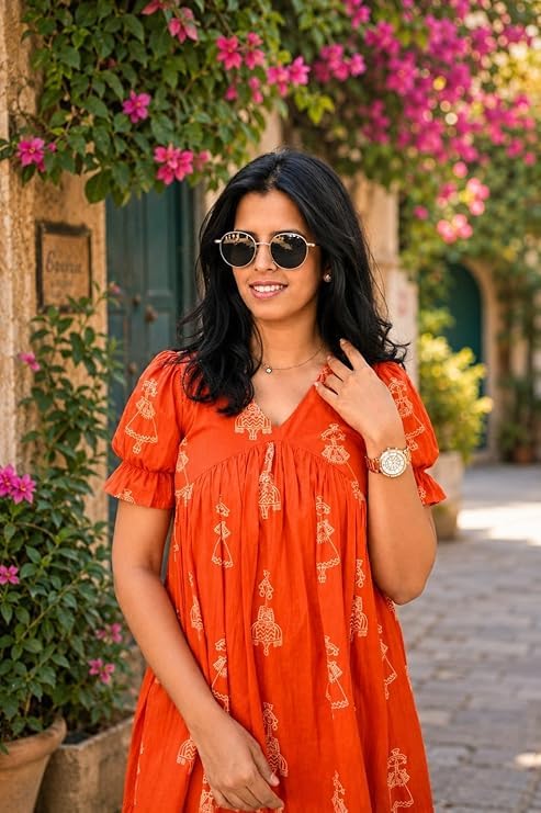 Orange Sunset Charm Printed Maxi Dress for Women