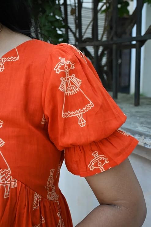 Orange Sunset Charm Printed Maxi Dress for Women