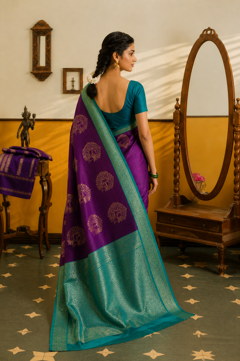 Elephant Zari Motifs Art Silk Saree