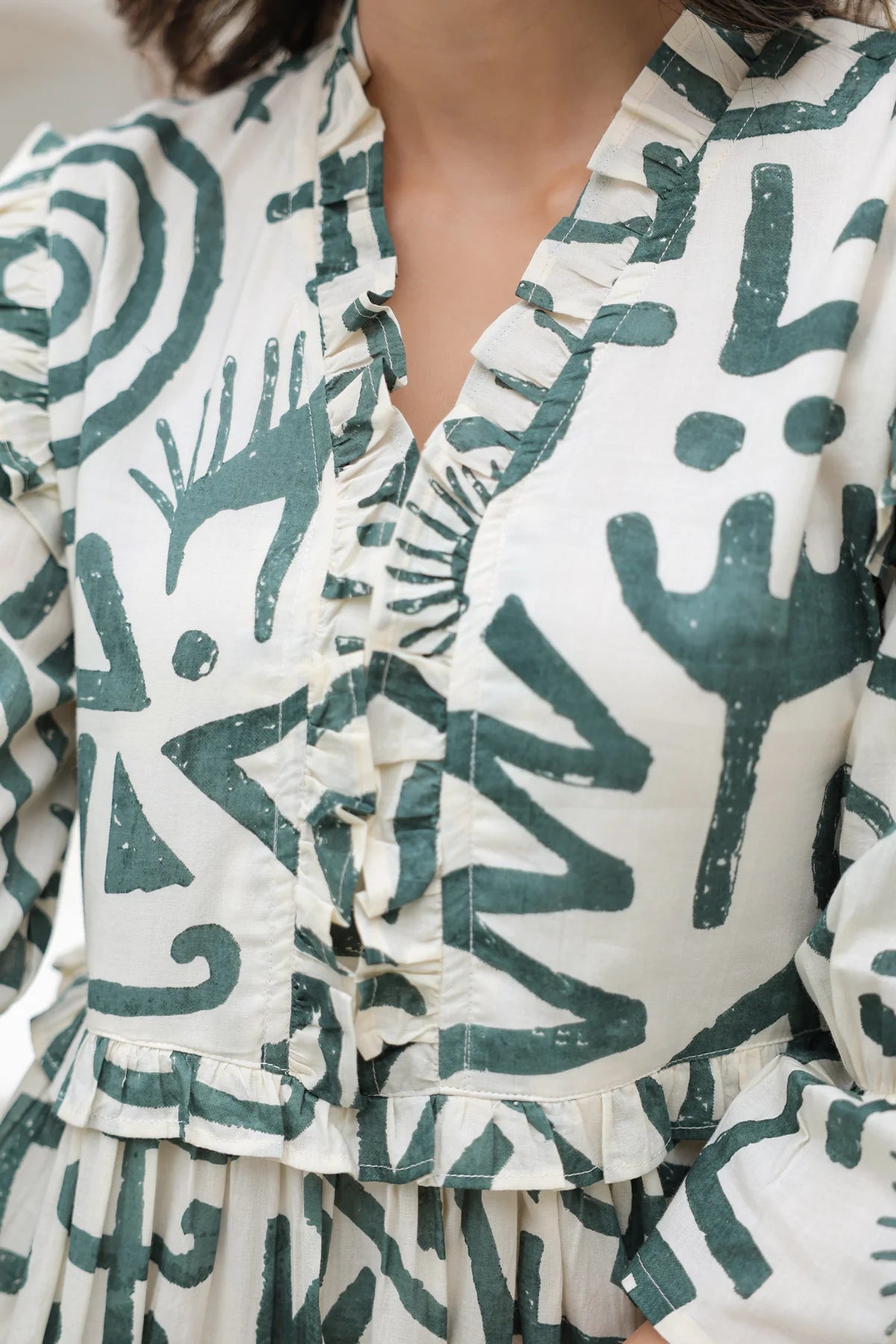 Abstract Print Cotton Tiered Midi Dress for Women