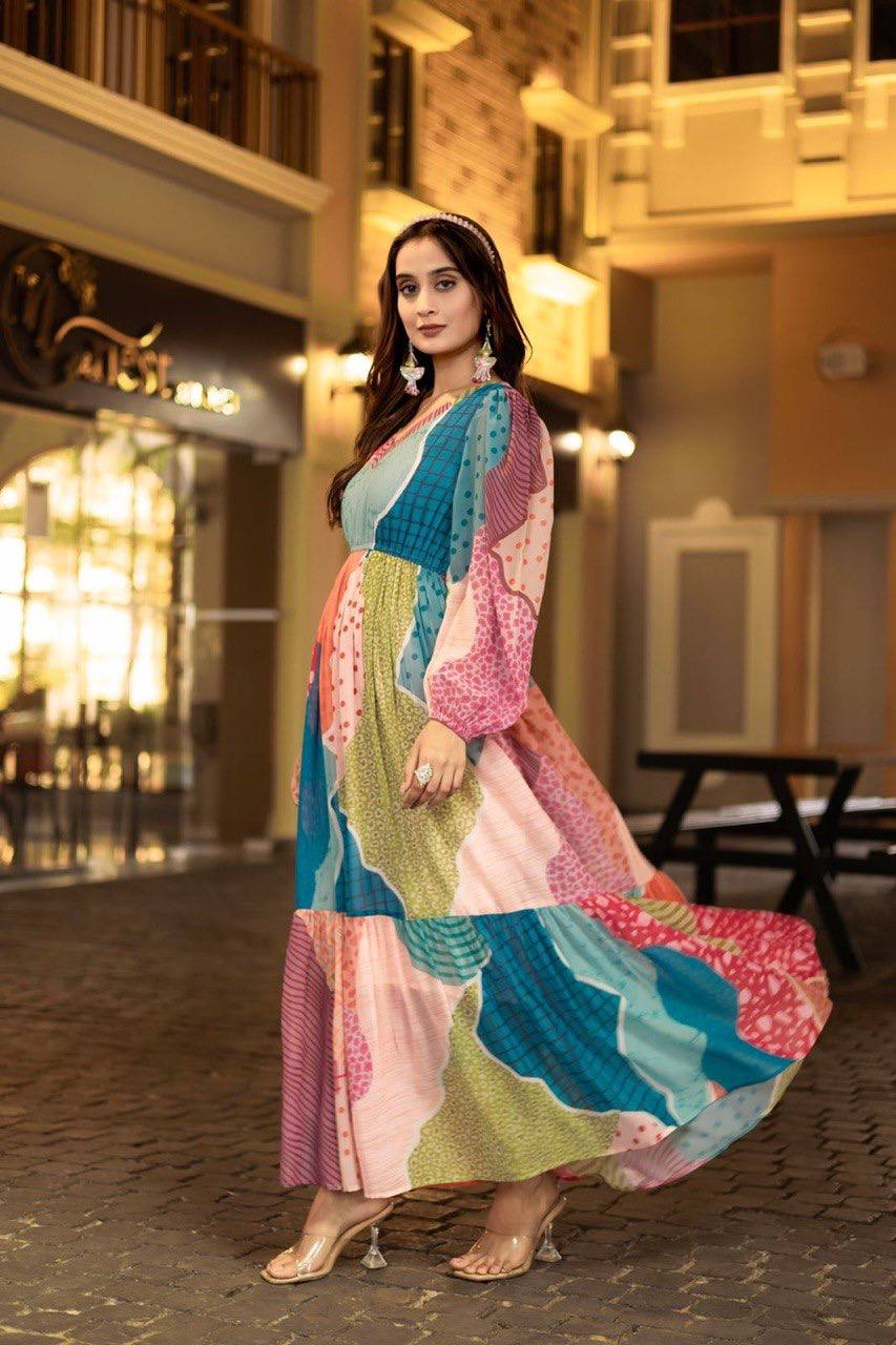 Boho Patchwork Printed Maxi Dress for Women