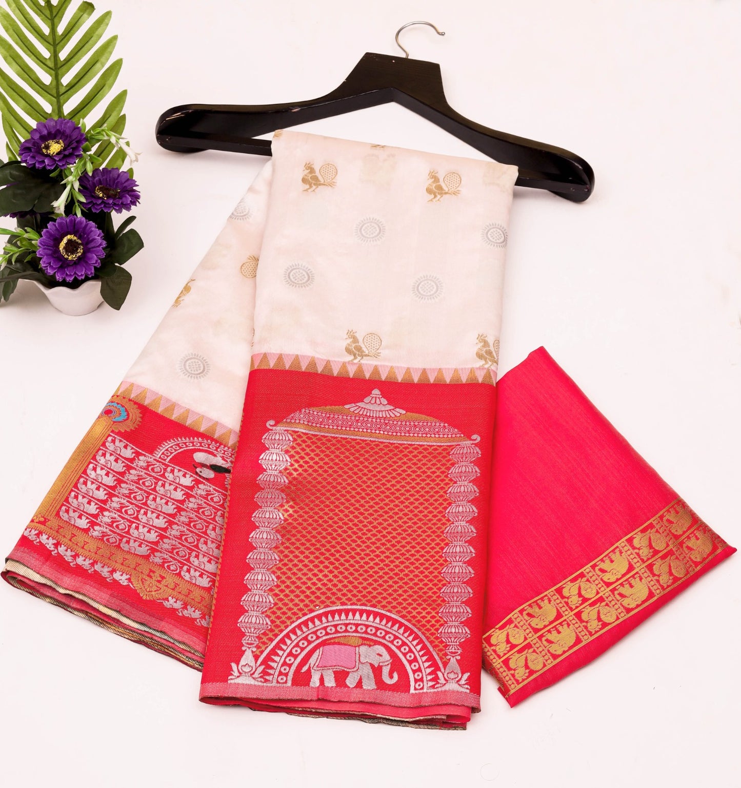 Cream Pashmina Kashmiri Silk Zari Woven Saree