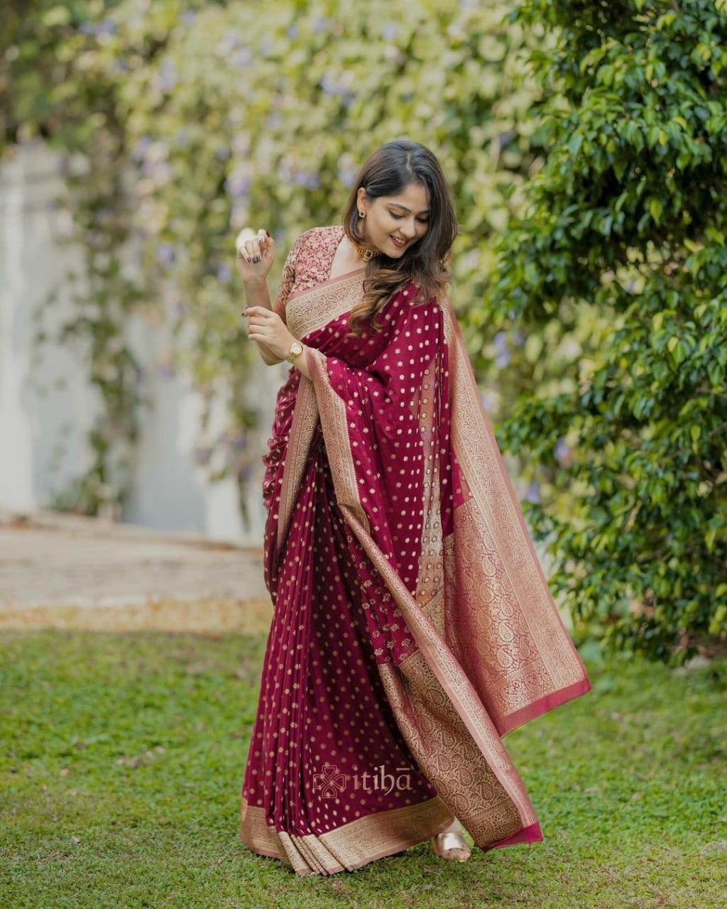 Crimson Grace Banarasi Zari Dot Saree