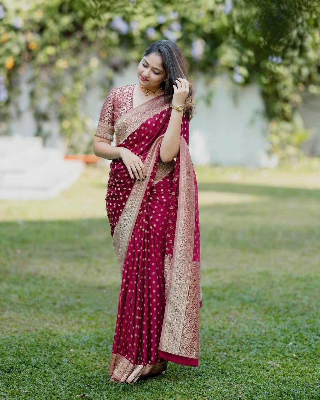 Crimson Grace Banarasi Zari Dot Saree
