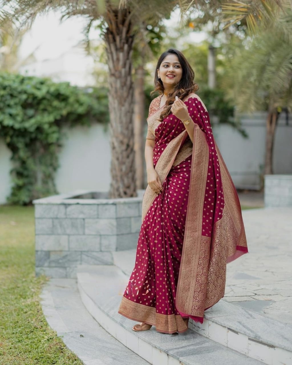 Crimson Grace Banarasi Zari Dot Saree