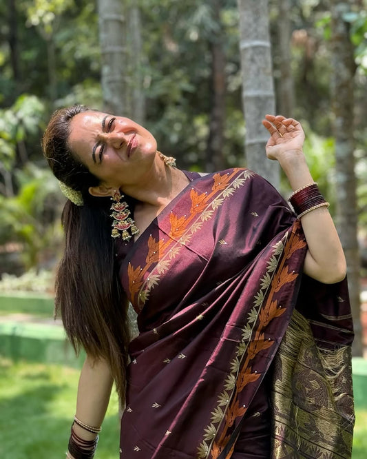Deep Burgundy Silk Saree
