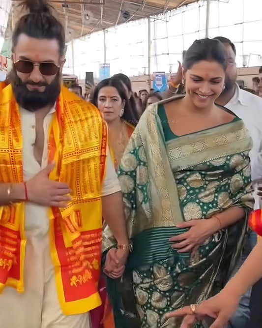 Deepika's Emerald Green Banarasi Silk Saree