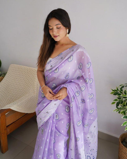 Dreamy Lilac Handloom Jamdani Saree