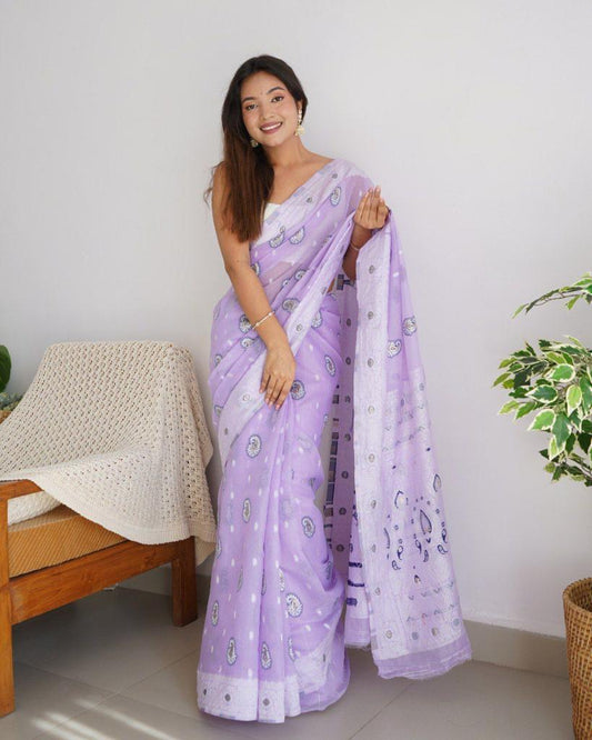 Dreamy Lilac Handloom Jamdani Saree