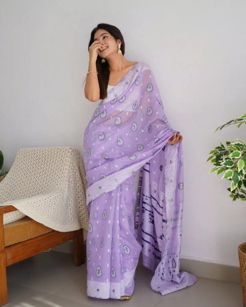 Dreamy Lilac Handloom Jamdani Saree