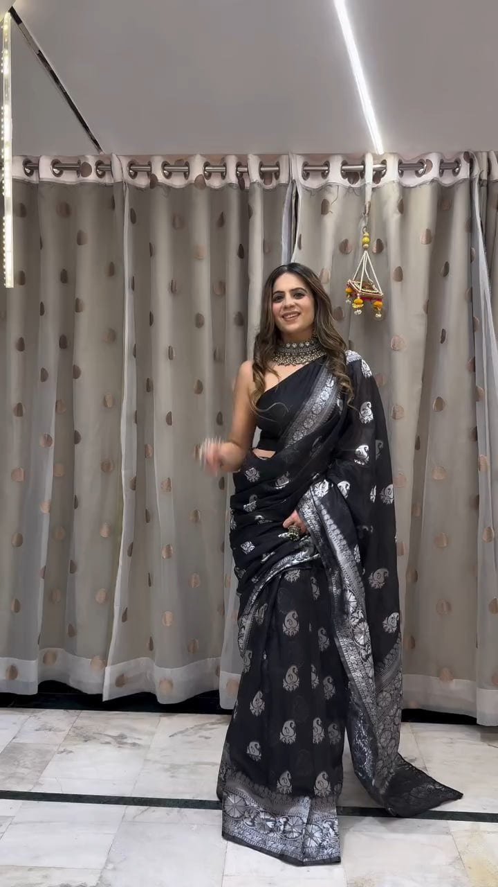 Elegant Black Jacquard Saree