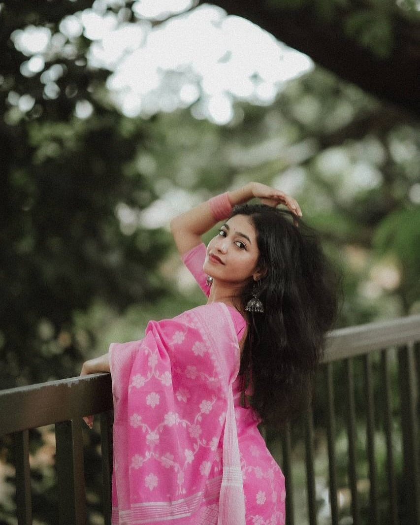 Elegant Blossom Pink Cotton Saree