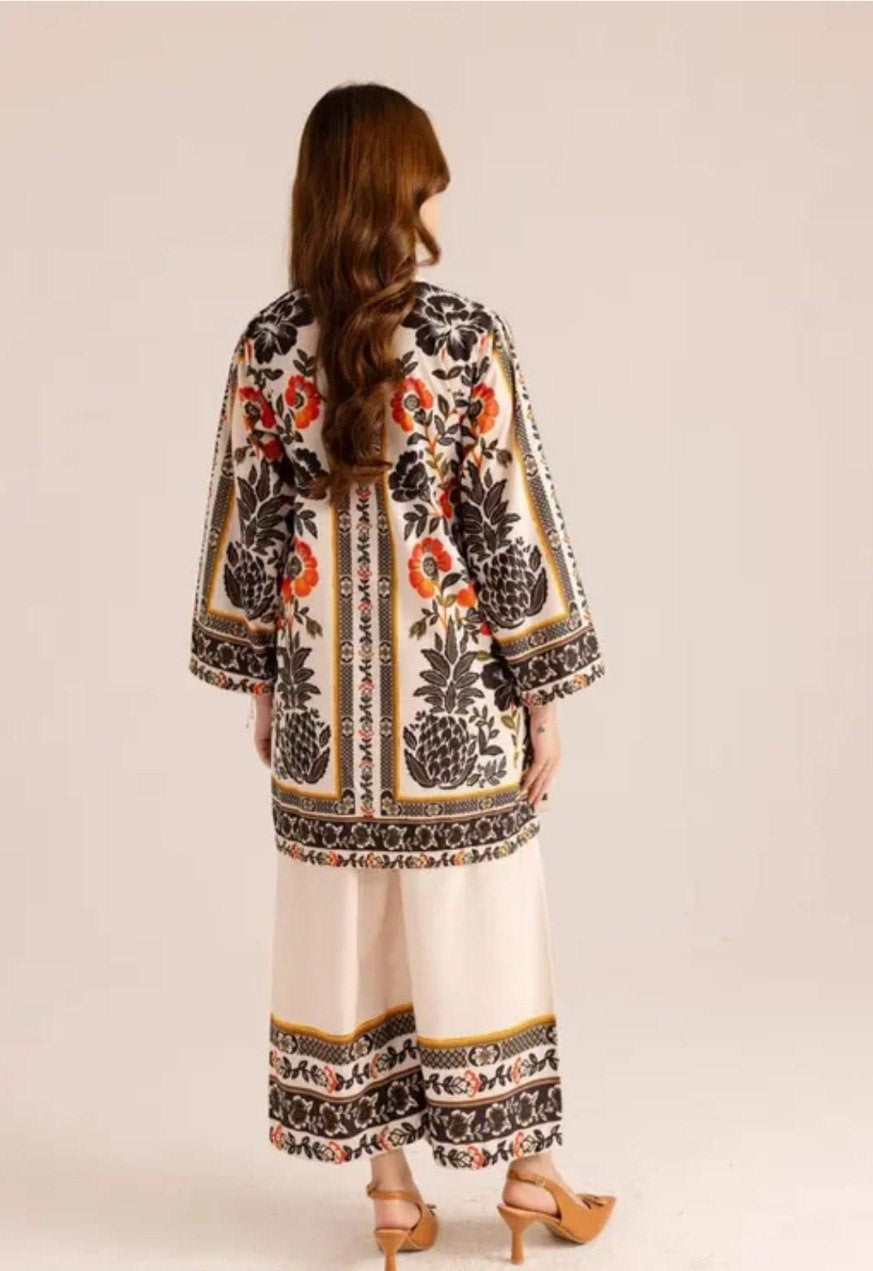Turkish Elegant Ivory Floral Printed Co-Ord Set