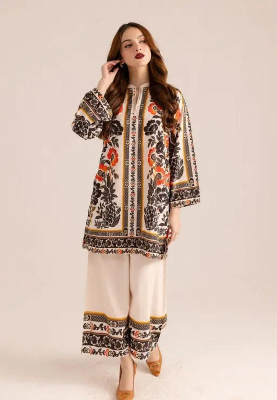Turkish Elegant Ivory Floral Printed Co-Ord Set
