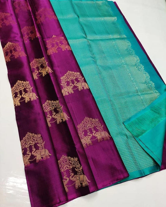 Elephant Zari Motifs Art Silk Saree
