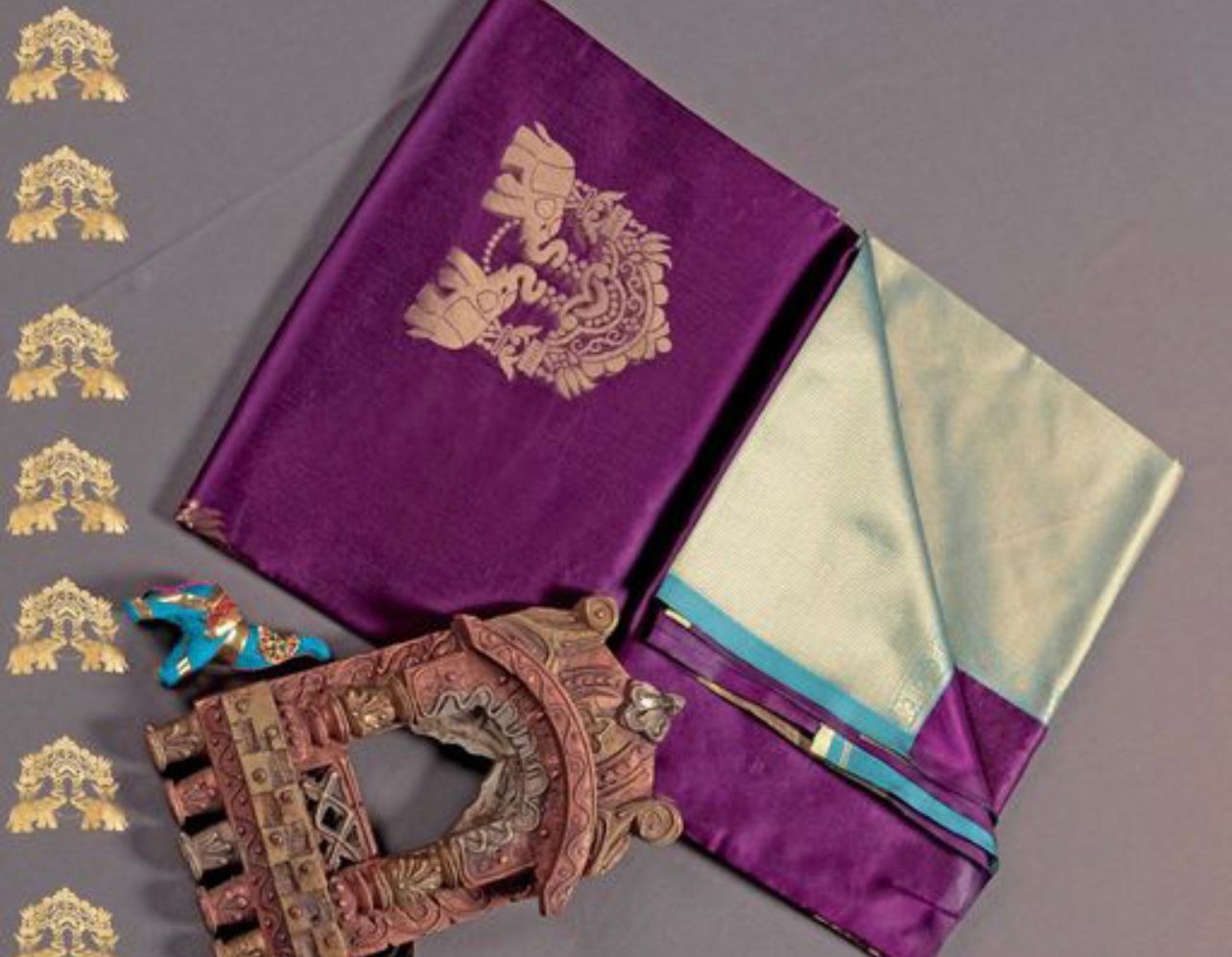 Elephant Zari Motifs Art Silk Saree