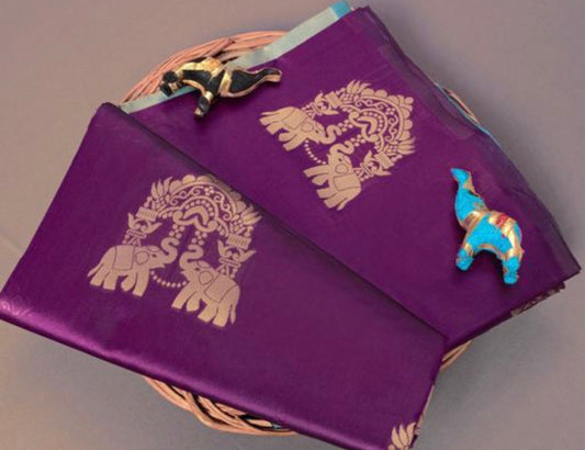 Elephant Zari Motifs Art Silk Saree