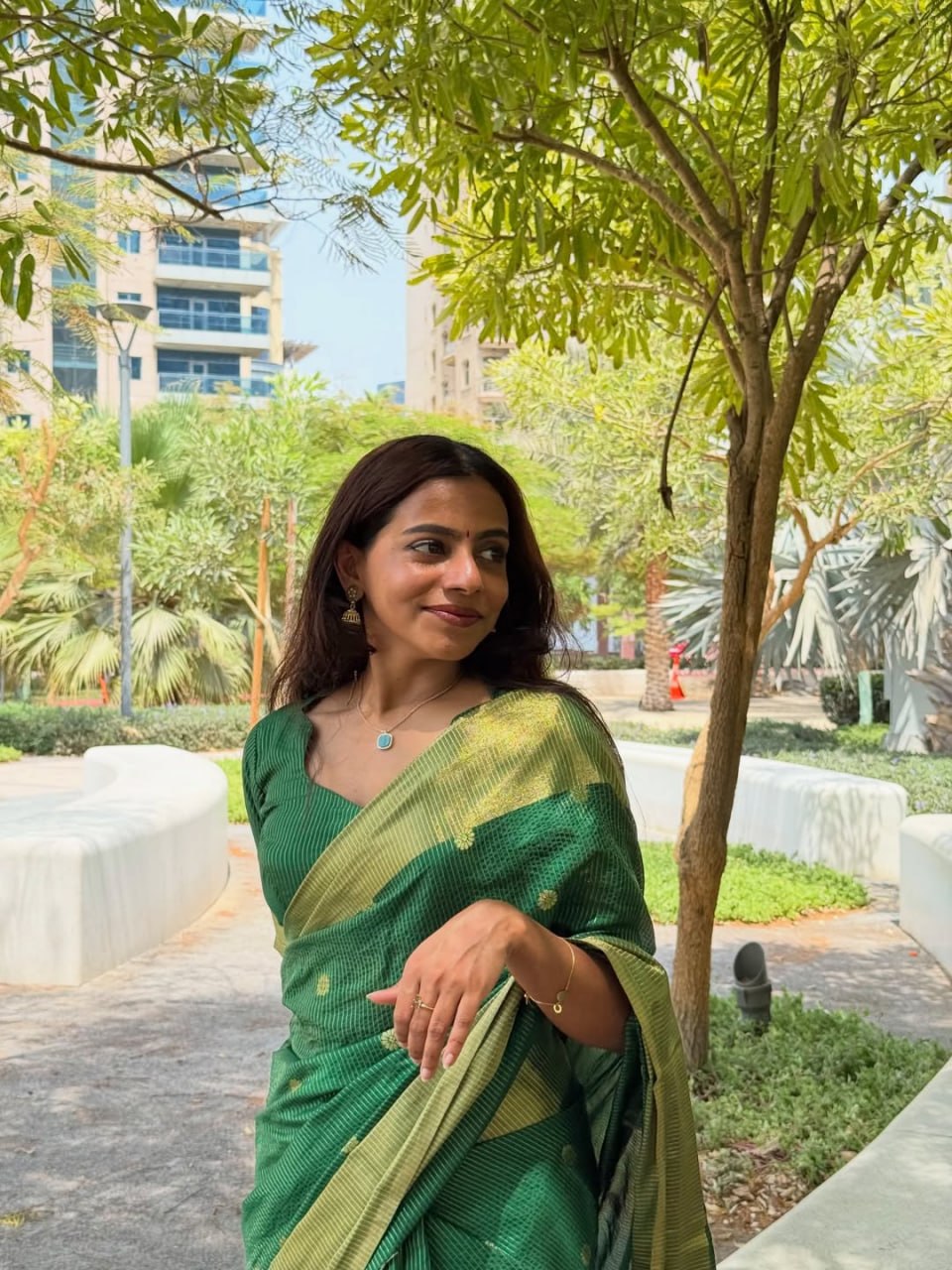 Emerald Green Jacquard Saree