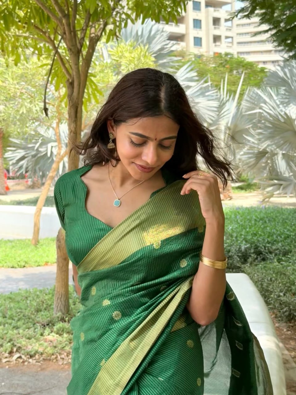 Emerald Green Jacquard Saree
