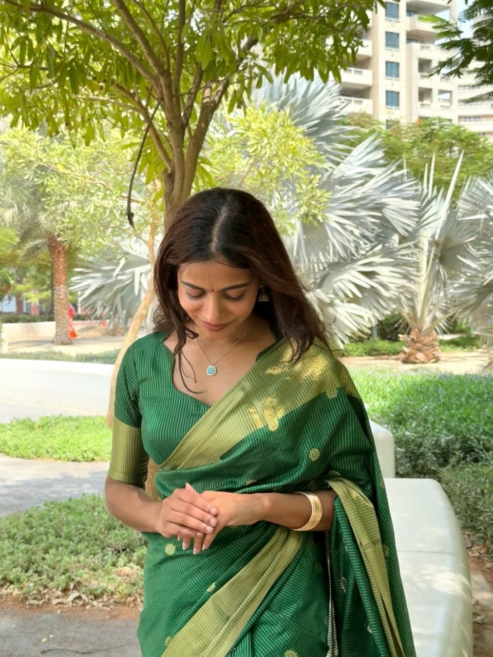 Emerald Green Jacquard Saree