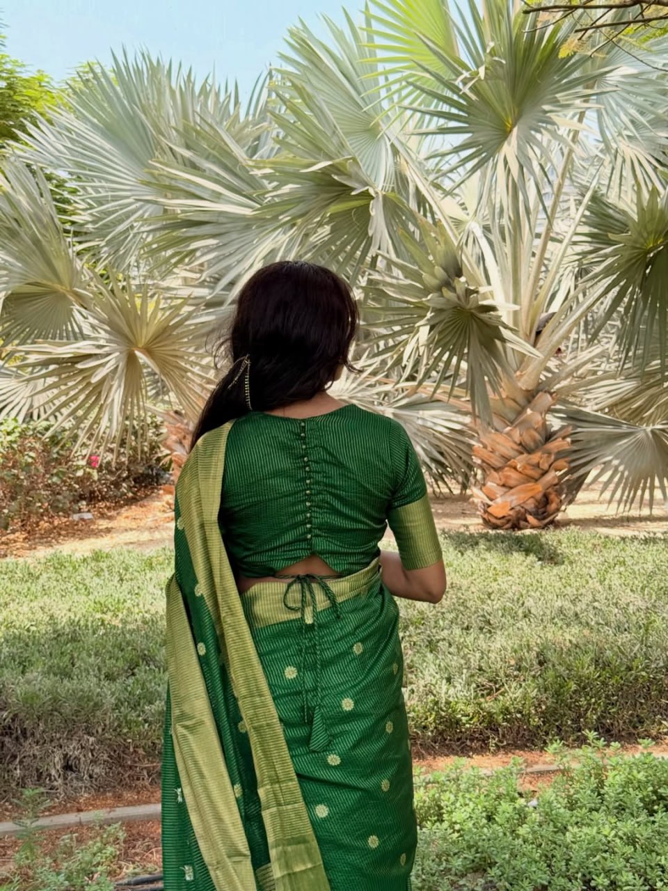 Emerald Green Jacquard Saree