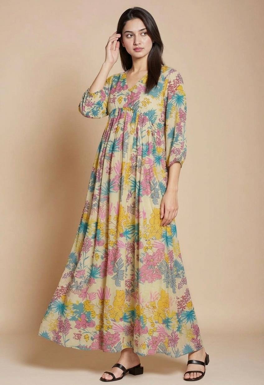 Floral Printed Cotton Maxi Dress for Women