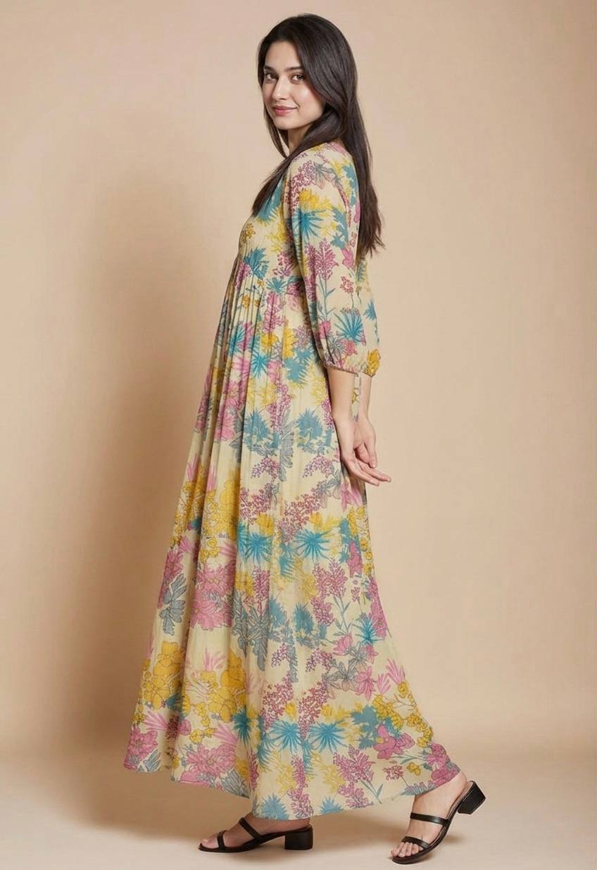 Floral Printed Cotton Maxi Dress for Women