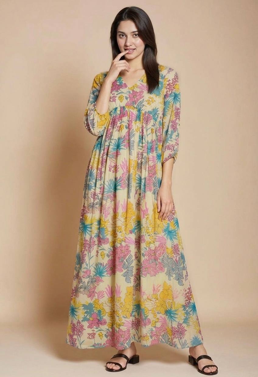 Floral Printed Cotton Maxi Dress for Women