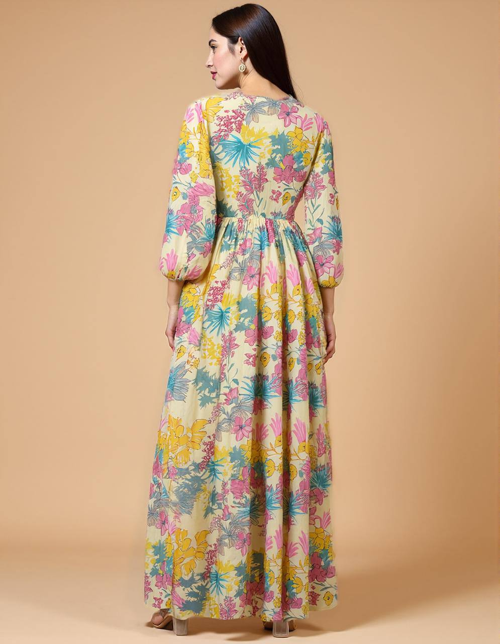Floral Printed Cotton Maxi Dress for Women