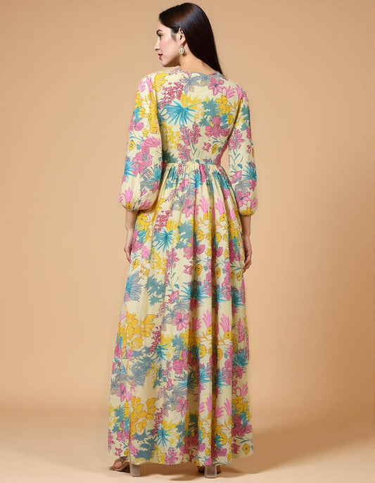 Floral Printed Cotton Maxi Dress for Women