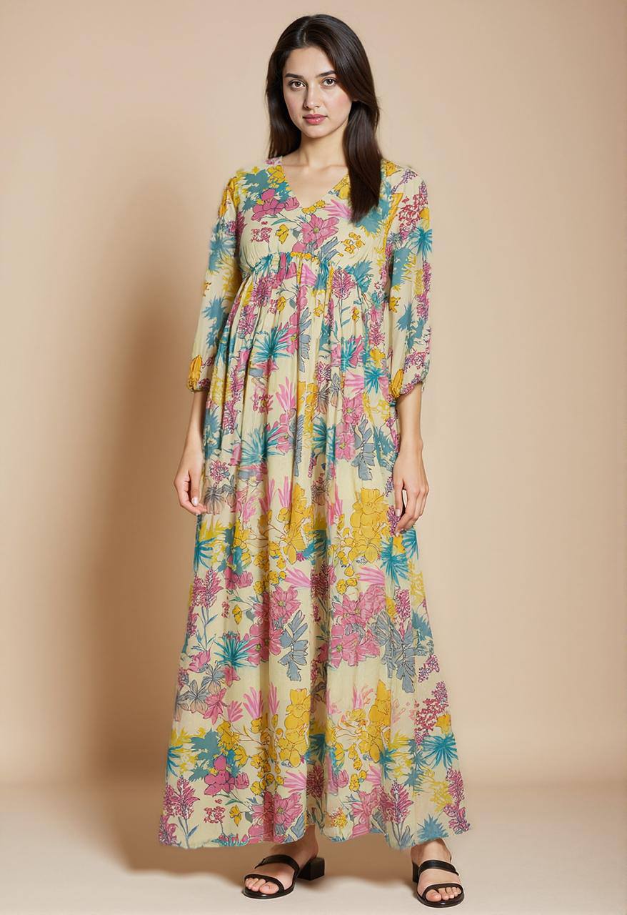 Floral Printed Cotton Maxi Dress for Women