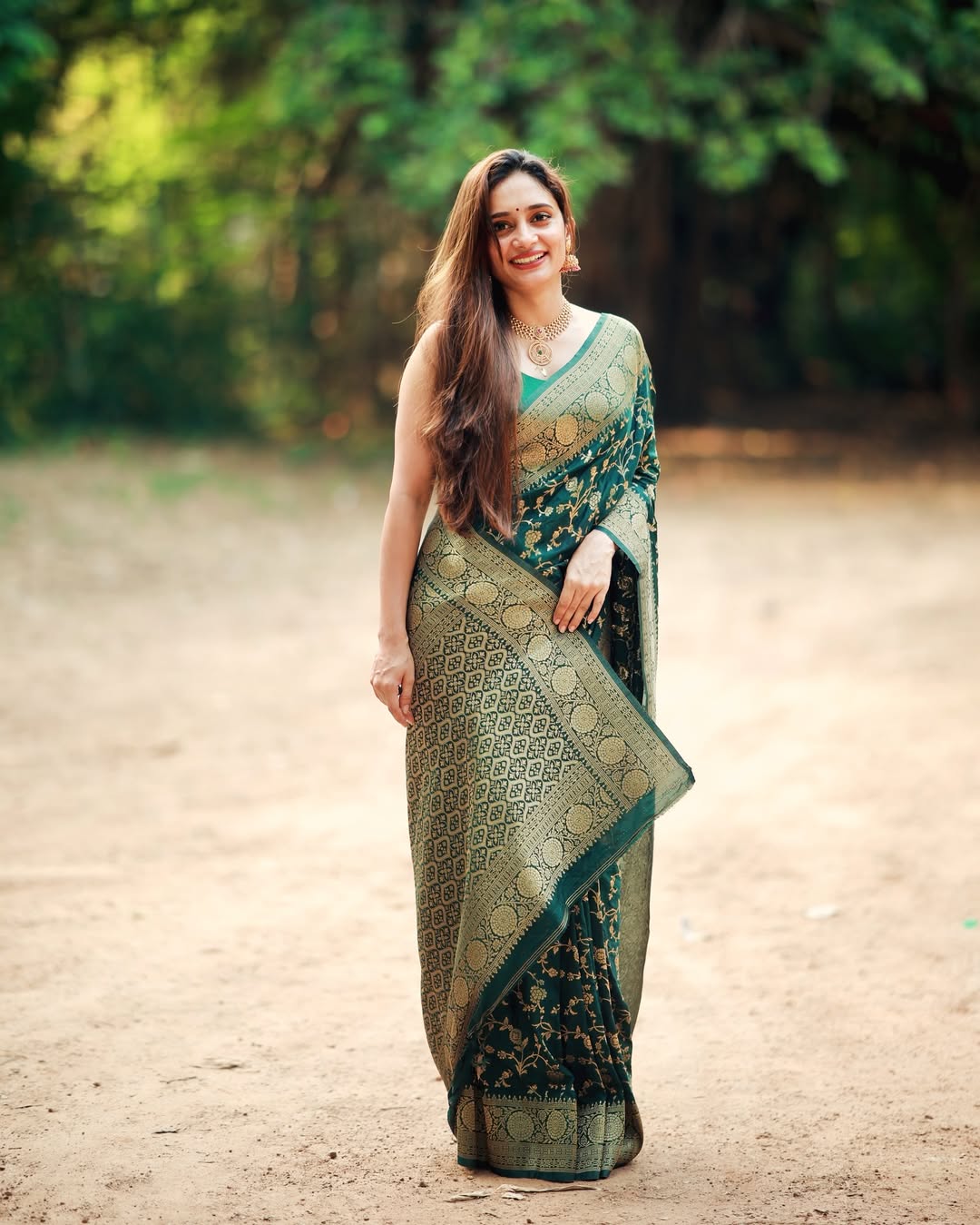 Floral Zari Jaal and Ornate Border Banarasi Silk Saree