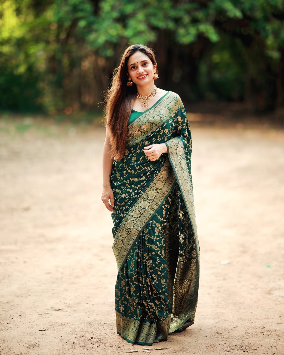 Floral Zari Jaal and Ornate Border Banarasi Silk Saree
