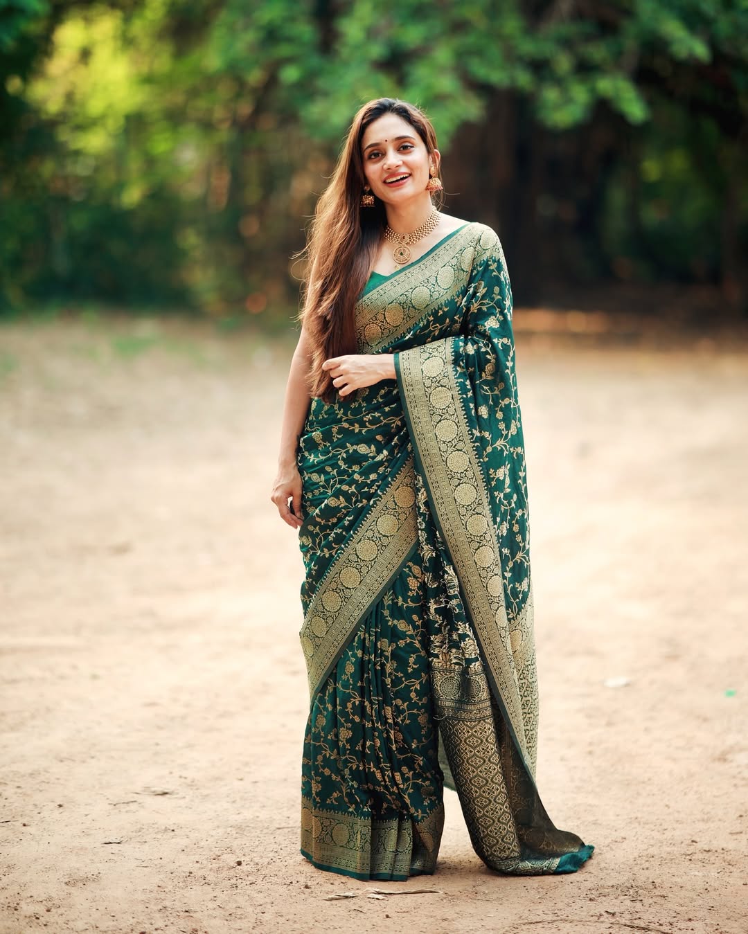 Floral Zari Jaal and Ornate Border Banarasi Silk Saree