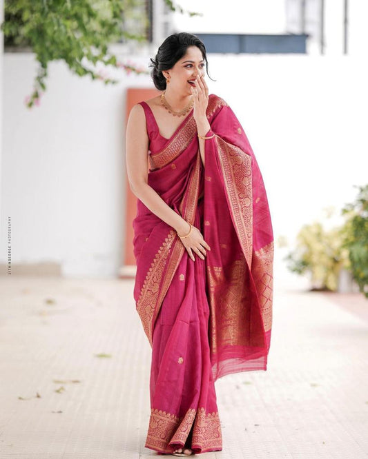Fuchsia Glow Kanjivaram Style Silk Saree in Copper Weave