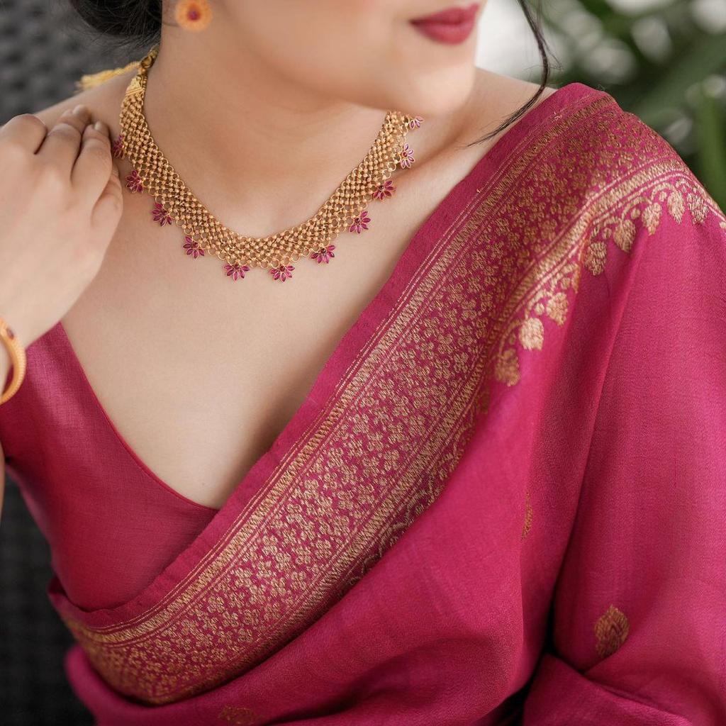 Fuchsia Glow Kanjivaram Style Silk Saree in Copper Weave