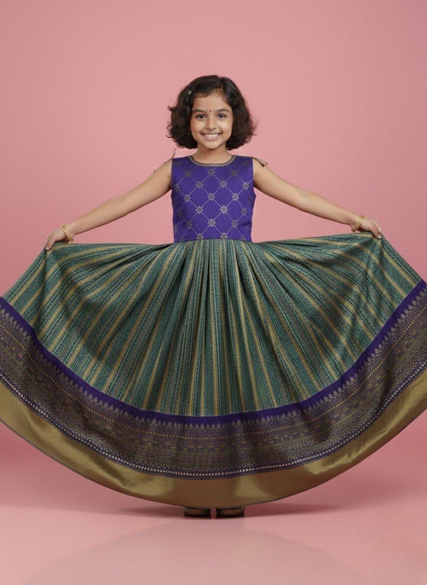 Girls Purple & Green Traditional Ethnic Lehenga Choli Set