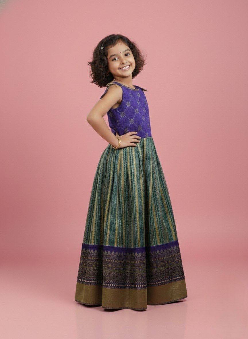 Girls Purple & Green Traditional Ethnic Lehenga Choli Set