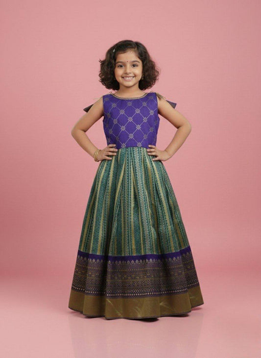Girls Purple & Green Traditional Ethnic Lehenga Choli Set