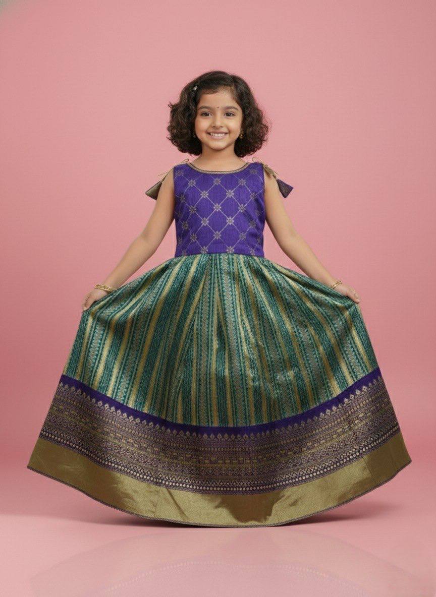 Girls Purple & Green Traditional Ethnic Lehenga Choli Set