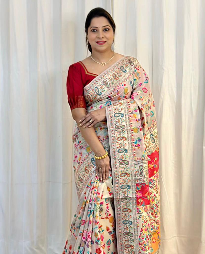 Gold Zari Buttas Silk Saree